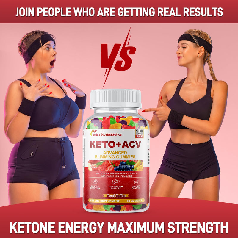 (2 Pack) Keto Apple Cider Vinegar Gummies, Keto ACV Gummy Diet Supplement, Advanced 1500mg ACV Gummies with Folate, B12、B6 and Keto Support for Women Men, Gelatin- Free, Vegan & Non-GMO (Multi-Flavor) 60 Count (Pack of 2)