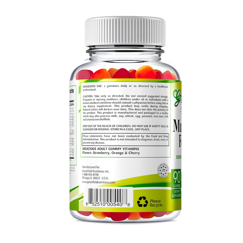 Greenfield Nutritions Halal Multivitamin Gummies for Adult - Gelatin-Free Chewable Multivitamin with Vitamin D3, B6, B12, Zinc & C – Halal Vitamins for Men and Women (90 Count)