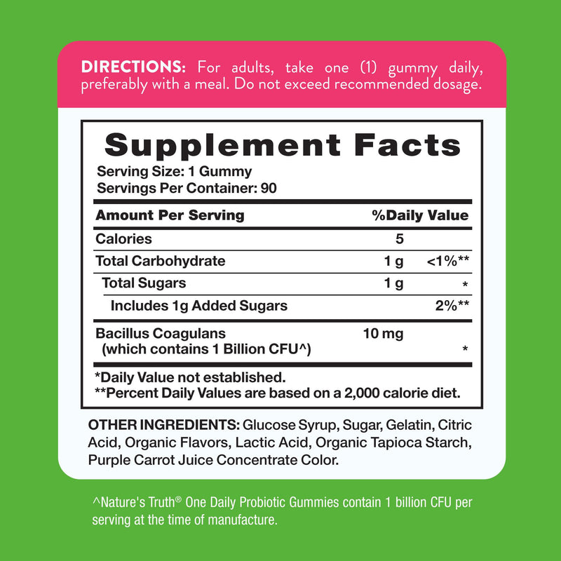 Nature's Truth Probiotic Gummies | 1 Billion CFU | 90 Count | Raspberry Lemon Flavor | Non-GMO & Gluten Free Supplement