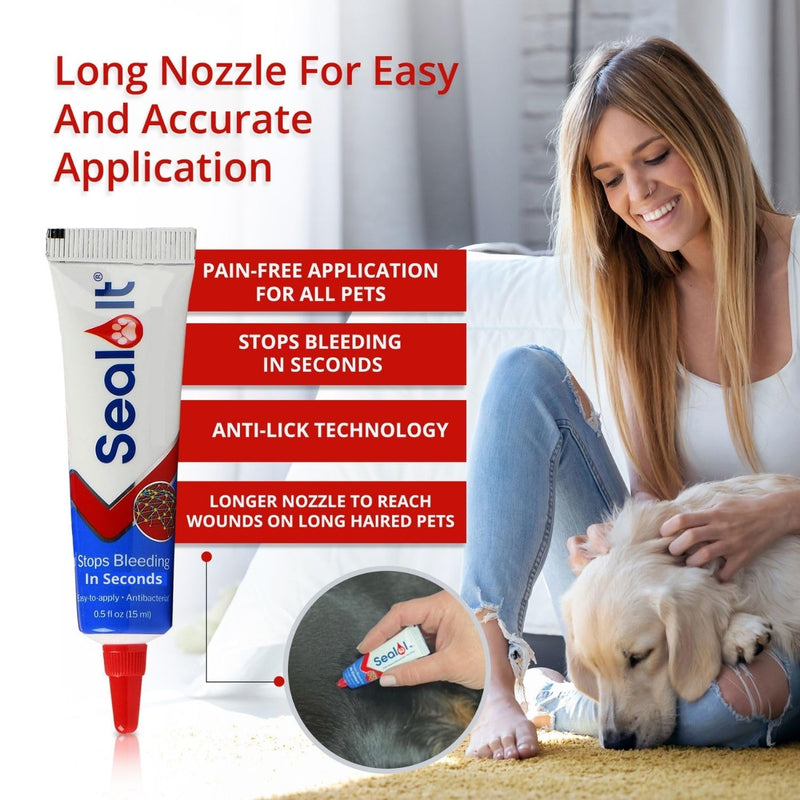 Seal It® Wound Gel for Pets | US-Made Dog Wound Care Gel to Stop Bleeding in Seconds & Seals Open Minor Wounds, Cuts & Scrapes from Canine Paw Wounds to Fencing Cuts | Safe for All Animals (15ml) - BeesActive Australia
