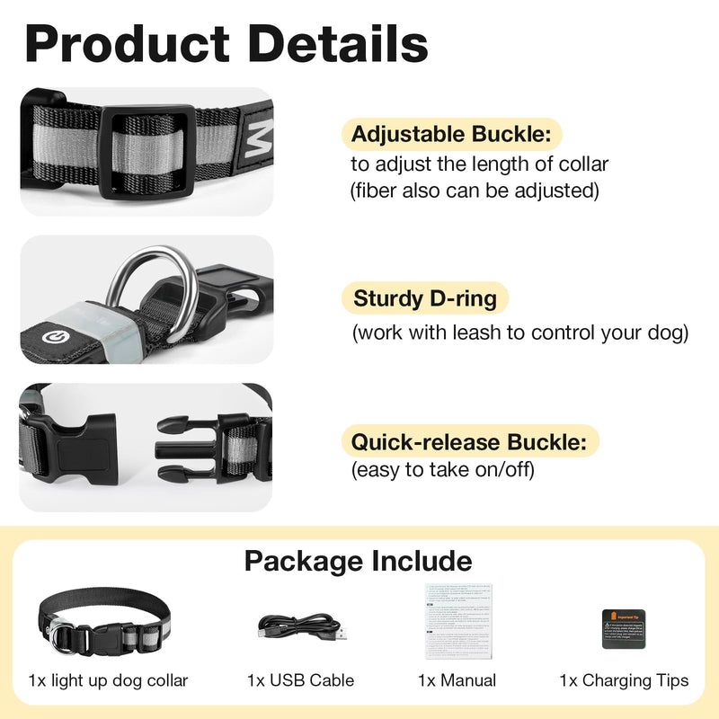 PcEoTllar Luminous Dog Collar, Luminous Dog Collar, Rechargeable, 7 Colors with 9 Light Modes, LED Collar for Dogs, Waterproof, Luminous Collar for Small Medium Large Dogs, Black-M M - BeesActive Australia