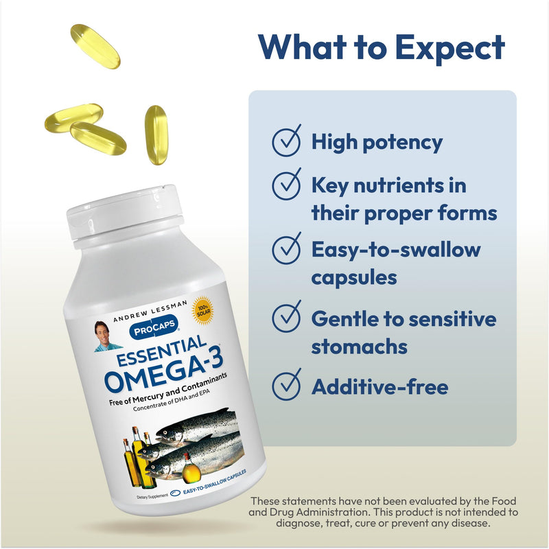 ANDREW LESSMAN Essential Omega-3 Fish Oil High DHA - 180 Softgels | Ultra-pure Omega-3 fish oil in its natural triglyceride form to support heart, brain and eye health. 180 Count (Pack of 1)