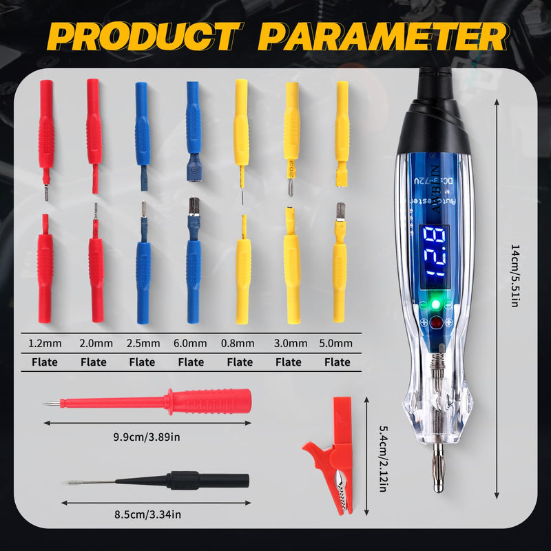 Test Light Probe Kit, 3-72V DC LED Digital Automotive Circuit Tester with Voltmeter, 18 Pieces Multi Function Auto Fuse Voltage Tester Electric Probe Test Kit - BeesActive Australia