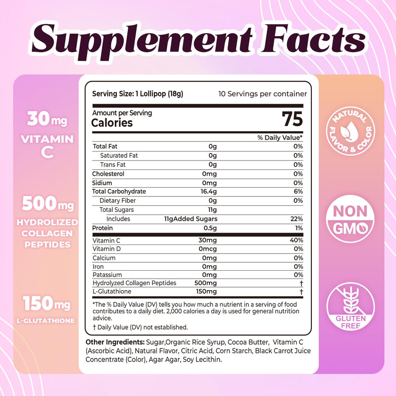 Divinity Nutra L-Glutathione Lollipops with Vitamin C - Dietary Supplement Lollipops for Skin & Immune Support，Strawberry Flavor Hard Candy,Gluten Free, Valentines Day Gifts for Her
