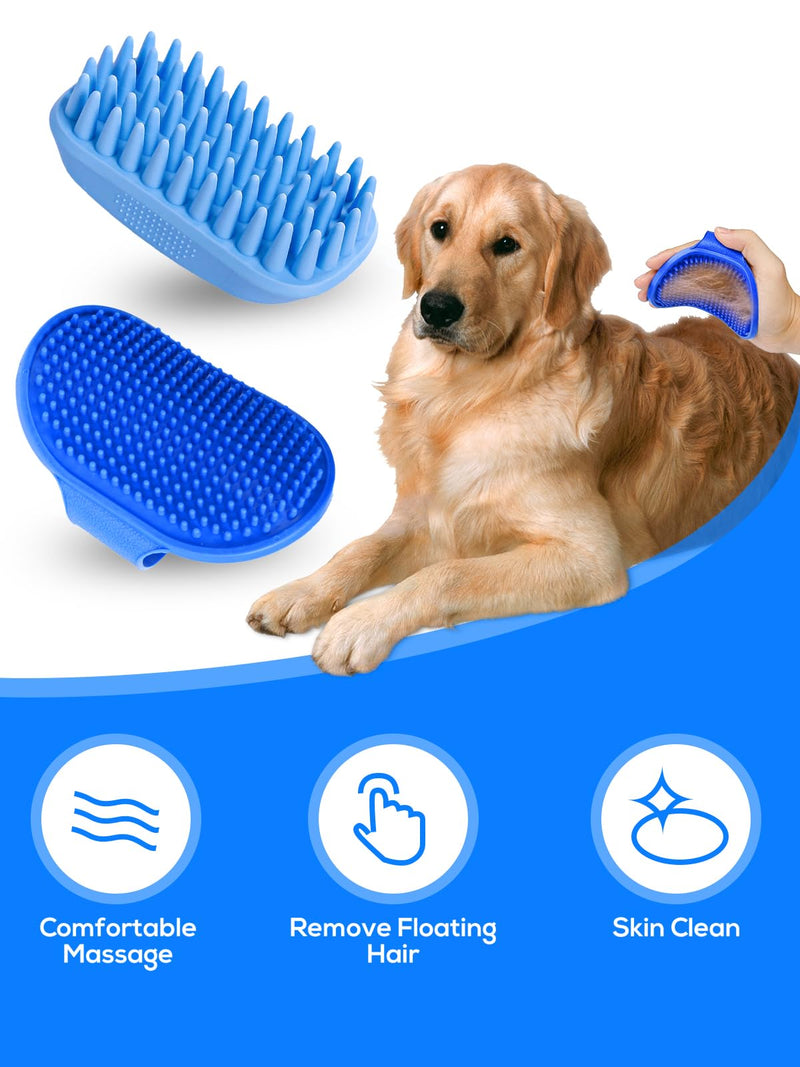 2PCS Dog Bath Brush, Dog Shampoo Brush, Silicone Curry Brush, Pet Scrubber for Short&Long Haired Dogs Cats Massage Comb, Soft Shedding Bathing Washing Brush, Essential Puppy Grooming Accessories Pack of 2 Blue+Blue - BeesActive Australia