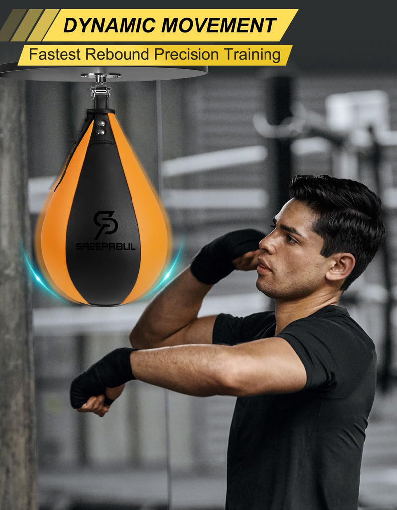 Speed Bag,Speed Bag for Boxing,PU Leather Reflex Training Pear Shaped Punching Bag,Fast Reaction Skills Development Perfect for Kids Teens Adults Boxing Coaches Pro Orange(9.5" x 7.1")