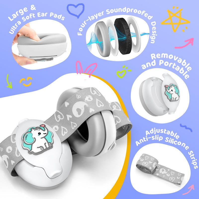 2-in-1 Baby Headphones for Noise Cancelling, Adjustable Ear Muff Noise Protection for Infant Toddler- Travel Essential White