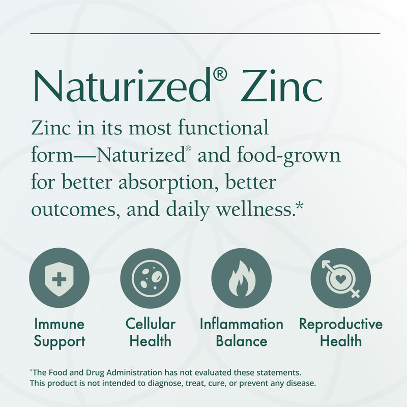 Natura Health Products Zinc 25 mg Food-Grown Bioavailable Supplement 60ct | Naturized whole food mineral supports cellular metabolism, healthy immune response and antioxidant activity, gentle*