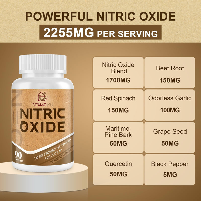SehatiKu Nitric Oxide Supplement - for Heart, Flow, Immune - 90 Capsules | Nitric Oxide Booster & 6-in-1 Phytonutrient Blend - 2 Bottle 90 Count (Pack of 2)