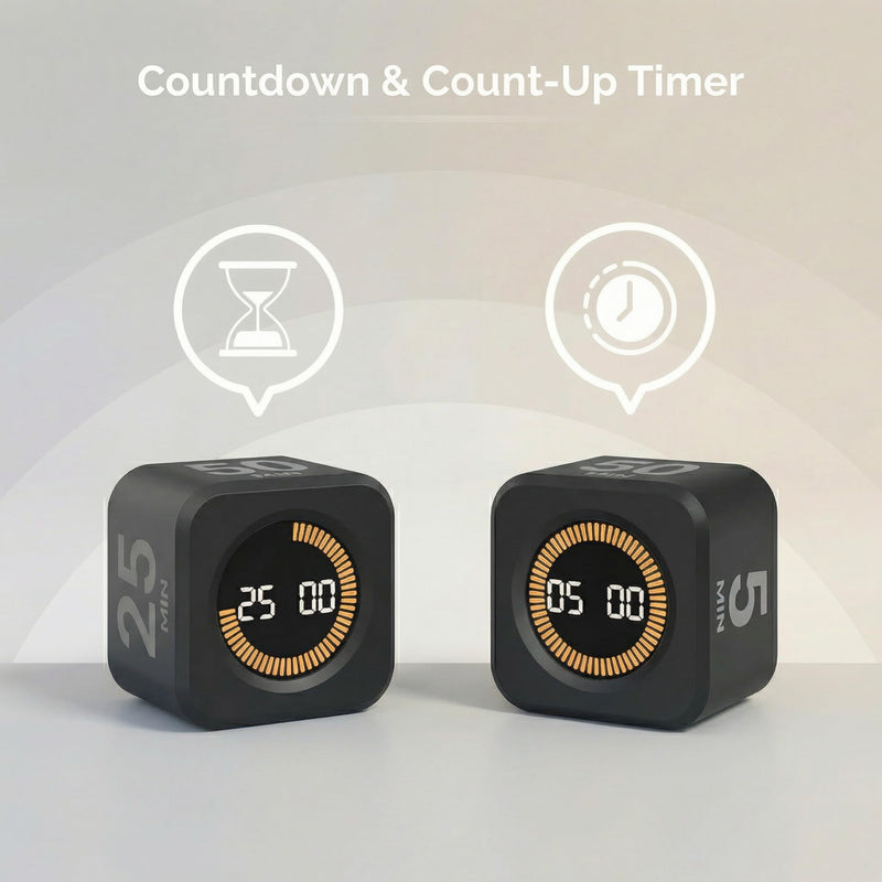 KADAMS Pomodoro Cube Timer Productivity Visual Timer - 5/10/25/50 Min Rotating Countdown (2 Pack Black & White) 2
