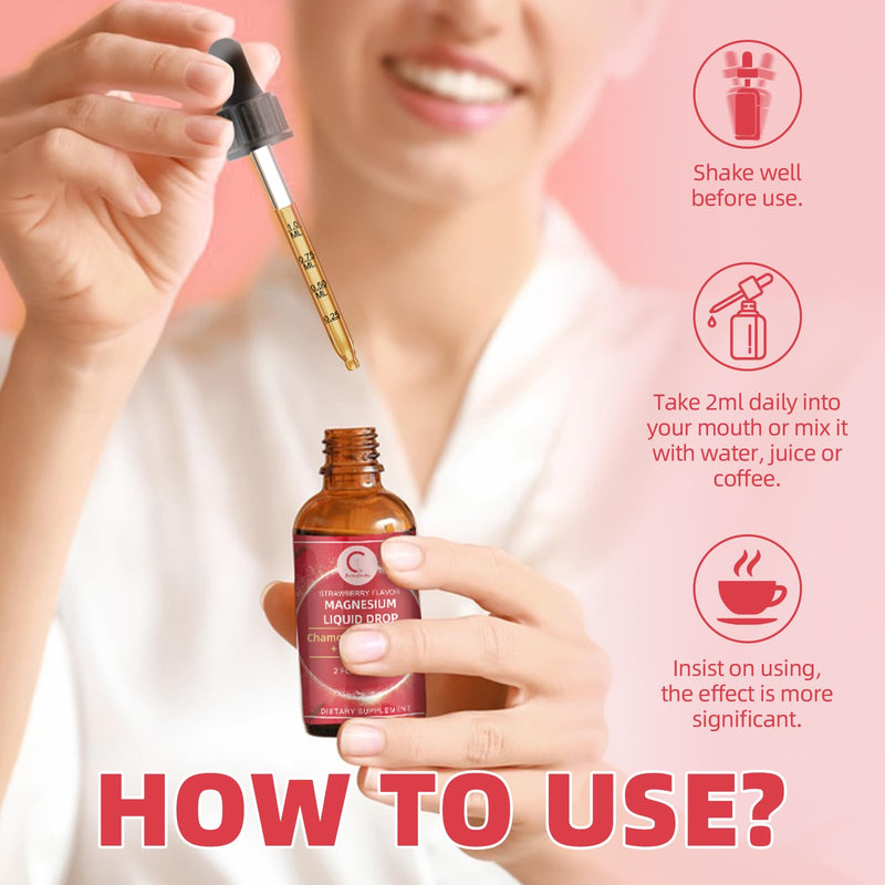 Magnesium Glycinate Liquid Drops for Stress Relief and Digestive Comfort | Magnesium Glycinate Liquid, Fast Absorption, Non-GMO, Vegan Formula, Sugar Free, Strawberry Flavor, 2 Fl OZ