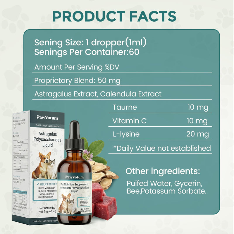 Dogs Immune Support Supplement, Supporting the Immune Systemand, Boost Metabolism, Promote Growth and Allergy Relief,Contains Astragalus, L-lysine, Taurine, and Vitamin C,2 FL Oz
