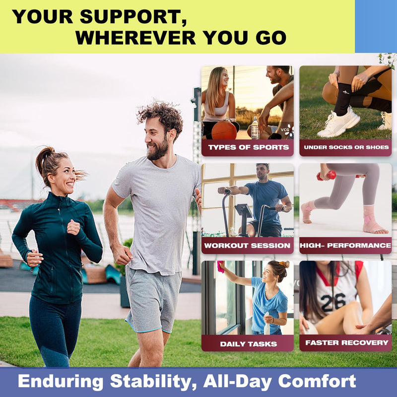 ABIRAM Ankle Brace for Men & Women - Adjustable Compression Sleeve with Wrap for Sprained Ankle, Plantar Fasciitis, Achilles Tendonitis - Breathable Support for Running, Volleyball, Basketball - L Black Large - BeesActive Australia