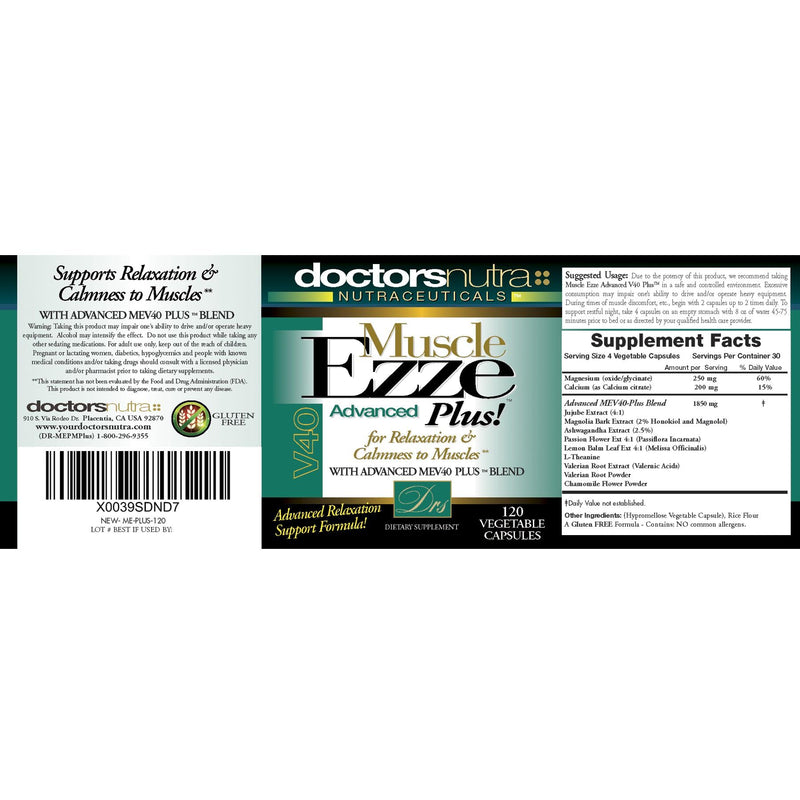 Muscle Ezze Plus - Day or Night Use - Gluten-Free - 120 Veg. Capsules 120 Count (Pack of 1)