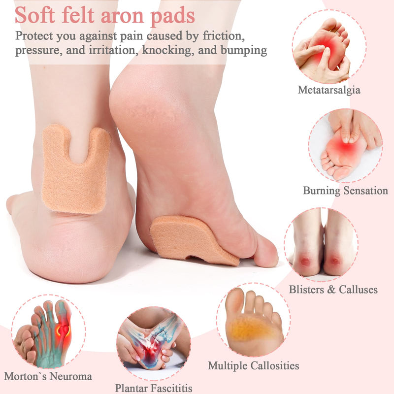 Jollidecor Callus Cushions U Shaped Felt Callus Pads Self Adhesive Foot Pads, 72Pcs Keep Calluses from Rubbing on Shoes Adhesive Pads for Men and Women, Brown 72pcs U-shape Beige - BeesActive Australia