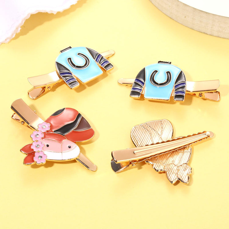 Derby Hair Clips Enamel Horse Hairclips Horseshoe Derby Suit Clips for Women Girl Hair Accessories (4Pcs-Derby Hair Clips) 4Pcs-Derby Hair Clips - BeesActive Australia