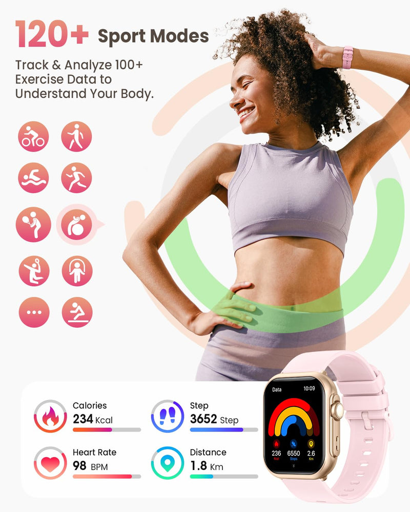 Smart Watch for Women for iPhone Android: 1.85" Smart Watch with 30 Days+ Battery Life Make/Recive Call Heart Rate SpO2 Sleep Monitor 120+ Sport IP68 Waterproof Fitness Tracker Watch Pedometer Reloj - BeesActive Australia