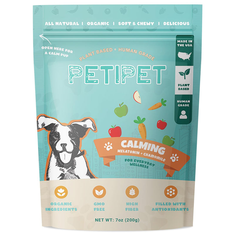 Petipet Calming Chews for Dogs - Plant-Based Calming Supplement w/Melatonin+Chamomile - Calming Aid Soft & Chewy Treats for Relaxing, Stress, Separation, Anxiety Relief, Puppies, Small & Large Breeds Chamomile