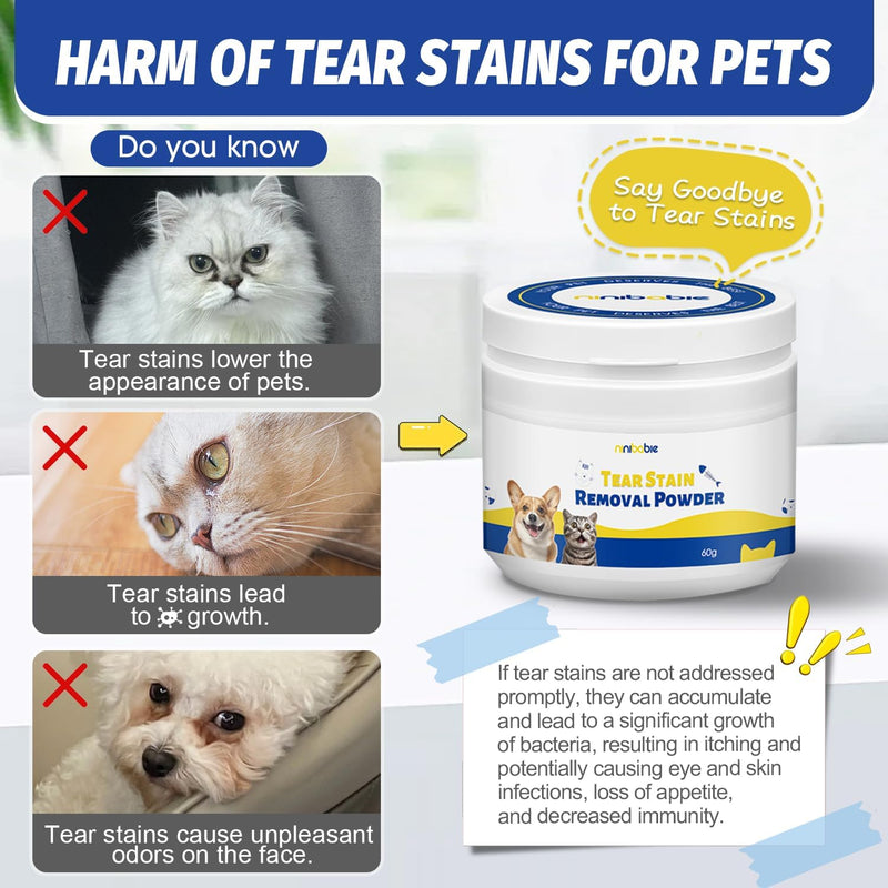 Tear Stain Remover Powder for Dogs and Cats,Eye Stain Cleaner,Natural Formula,Remove Tear Stains,Safe & Gentle Eye Care for Pets (2.12 Oz) 2.12 Oz - BeesActive Australia