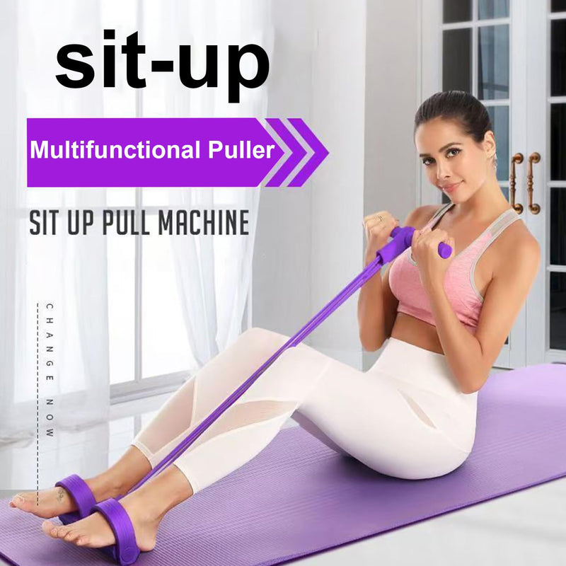 2PC 21 Fitness Resistance Bands-4 Tube Pedal Ankle Puller, Stirrup Puller for Exercise,2025 New Sit up Leg Stretch Rope Exercise Bands with Handles for Women Men Black+Purple