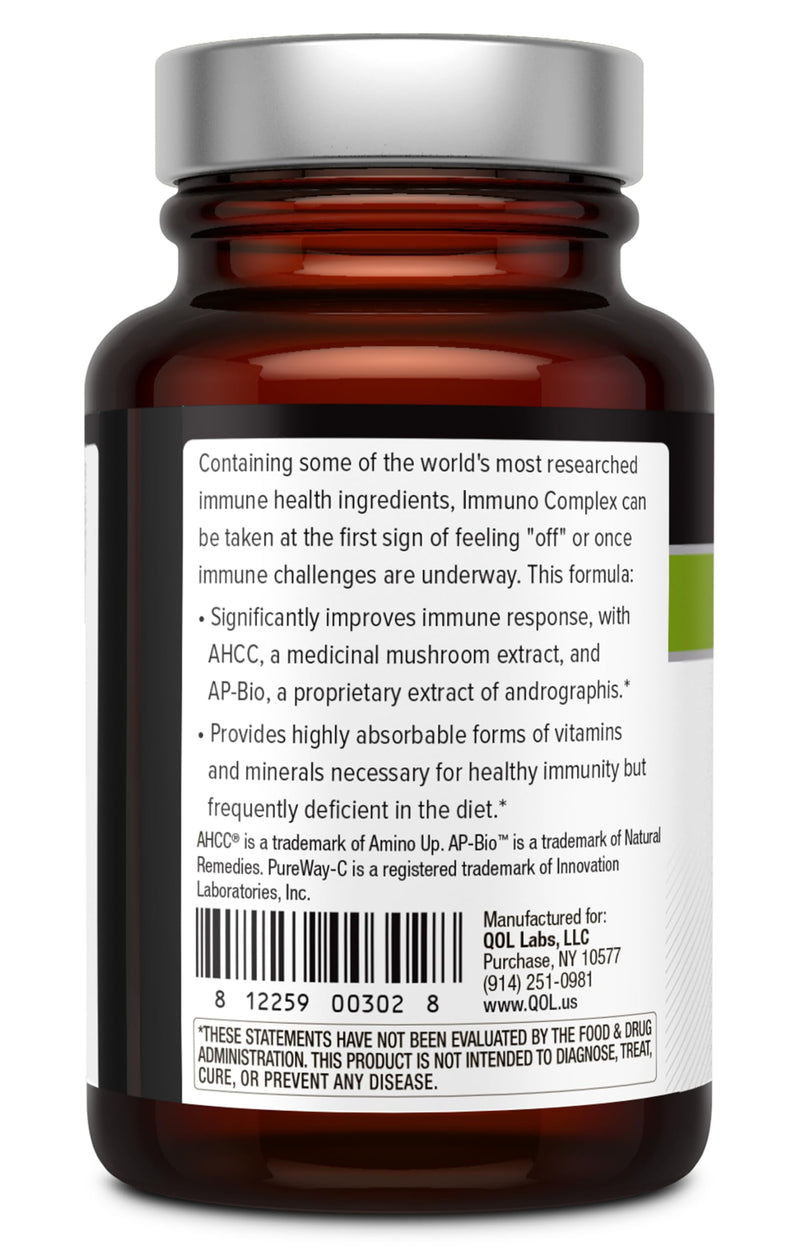 Quality of Life Immuno Complex – Includes AHCC Mushroom Extract, Vitamin C, Vitamin D3, Copper, Zinc (Pack of 2) 30 Count (Pack of 2)