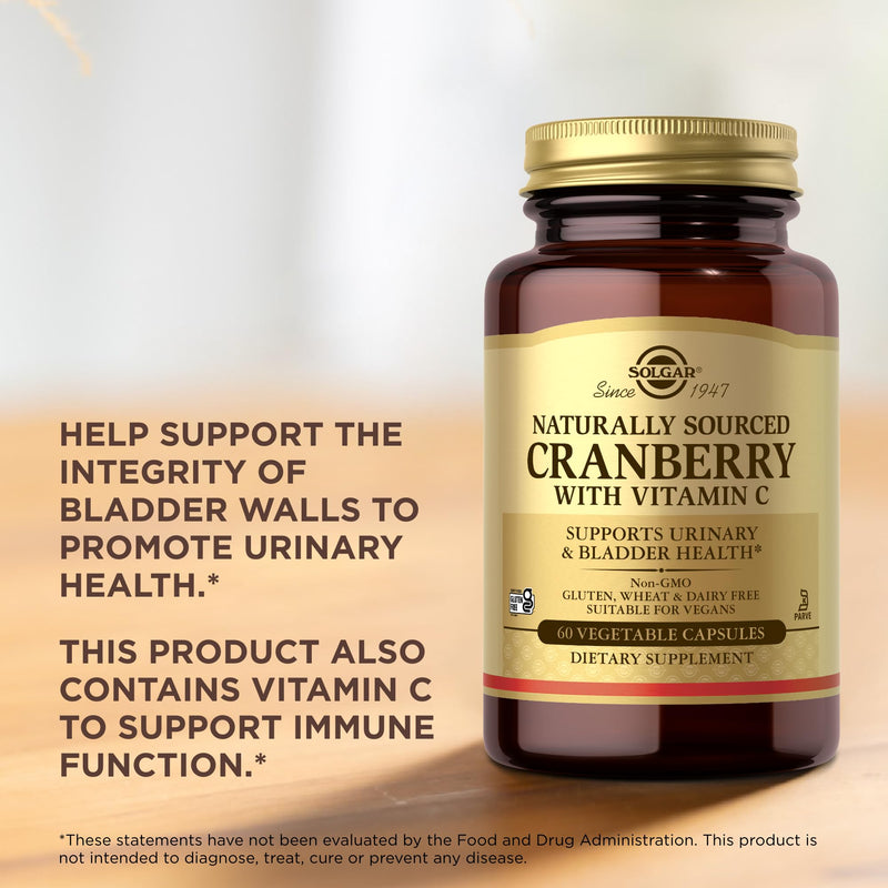 Solgar Cranberry with Vitamin C - 60 Vegetable Capsules, Pack of 2 - Supports Urinary & Bladder Health - Non-GMO, Vegan, Kosher, Gluten Free - 120 Total Servings 60 Count (Pack of 2)