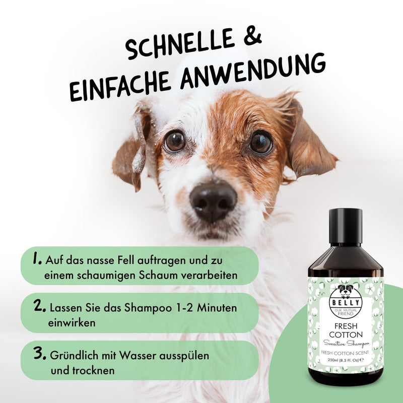 Belly Sensitive Dog Shampoo - 250ml - Natural Shampoo Dog Sensitive Skin, Fresh Cotton Aroma, Allergen and Paraben Free - Moisturizing Plant-Based Dog Shampoo Fresh Cotton - BeesActive Australia