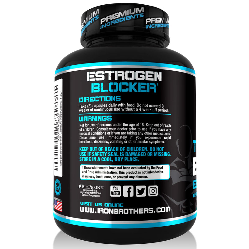 Iron Brothers Testosterone Booster for Men with Estrogen Blocker - Anti-Estrogen Dietary Supplement with Indole-3-Carbinol, Grape Seed Extract & Tribulus Terrestris |60 Capsules - Muscle Growth Boost - BeesActive Australia