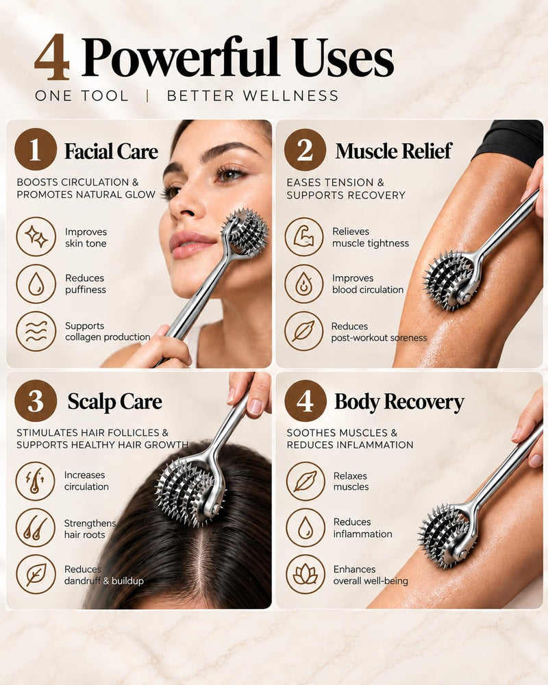 Wartenberg Pinwheel Stainless Steel Sensory Wheel, 5 Head Silver Pin Wheel | Neurological Diagnostic Tool for Nerve Sensitivity Testing, with Anti-Slip Handle (Silver, 5 Head)