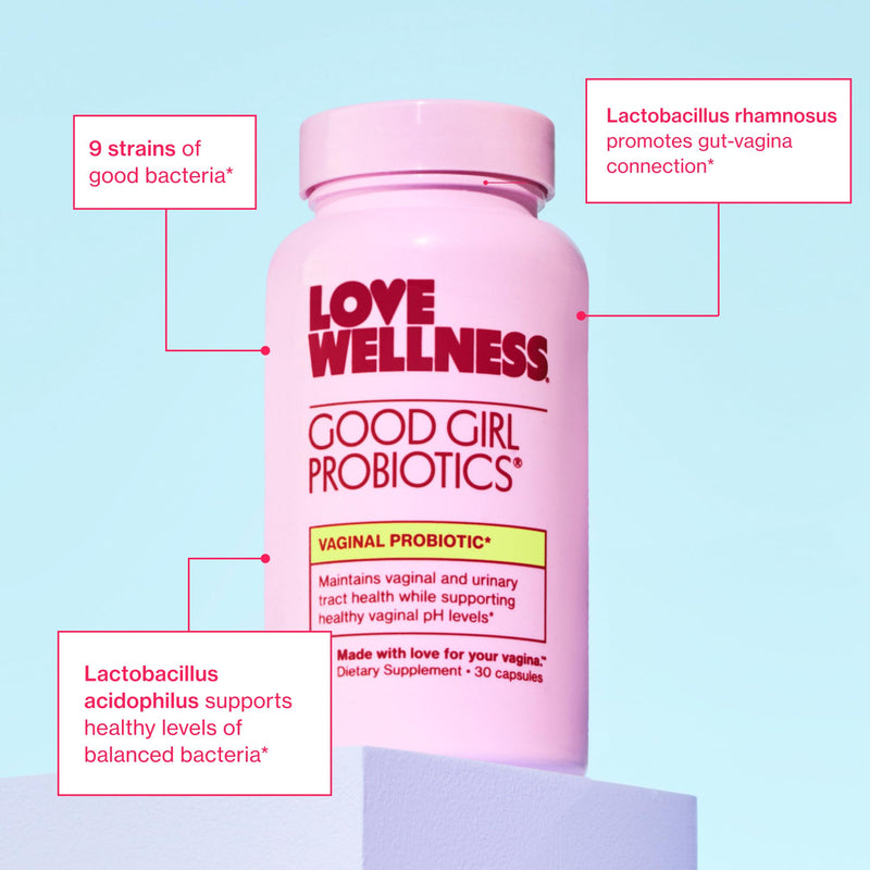 Love Wellness Good Girl Probiotics | Women‚Äôs Vaginal Health & pH Balance Supplement | 9-Strain Probiotic for Urinary Tract, Yeast, Odor & Immune Support | Gluten-Free | 30 CT, 30-Day Supply Good Girl Probiotics (30 Day Supply)