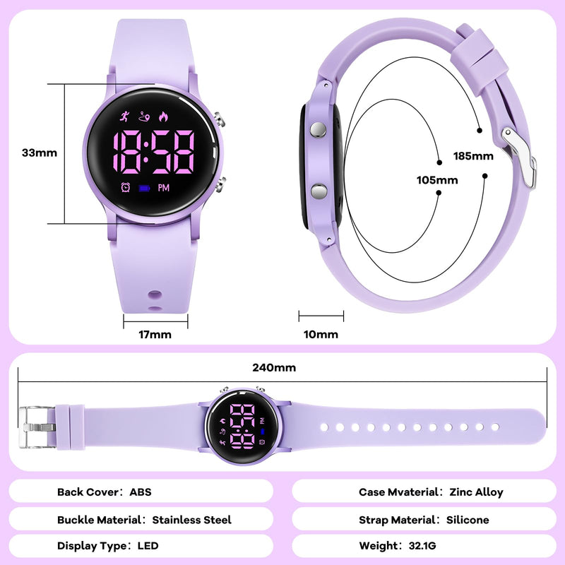 BEN NEVIS Kids Watch for Boys Girls Waterproof Digital Watch for Kids with Pedometer, Vibration Alarm Clock, Stopwatch, Calendar, No App for Ages 5-18 02-Purple - BeesActive Australia