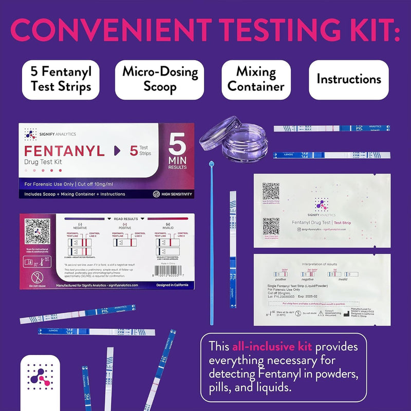 Signify Analytics Fentanyl Test Kit for Pills, Powders, and Liquids | Includes 5 Fentanyl Test Strips | Signify Analytics Ultra-Sensitive Fentanyl Test Strips for Drug Testing - BeesActive Australia