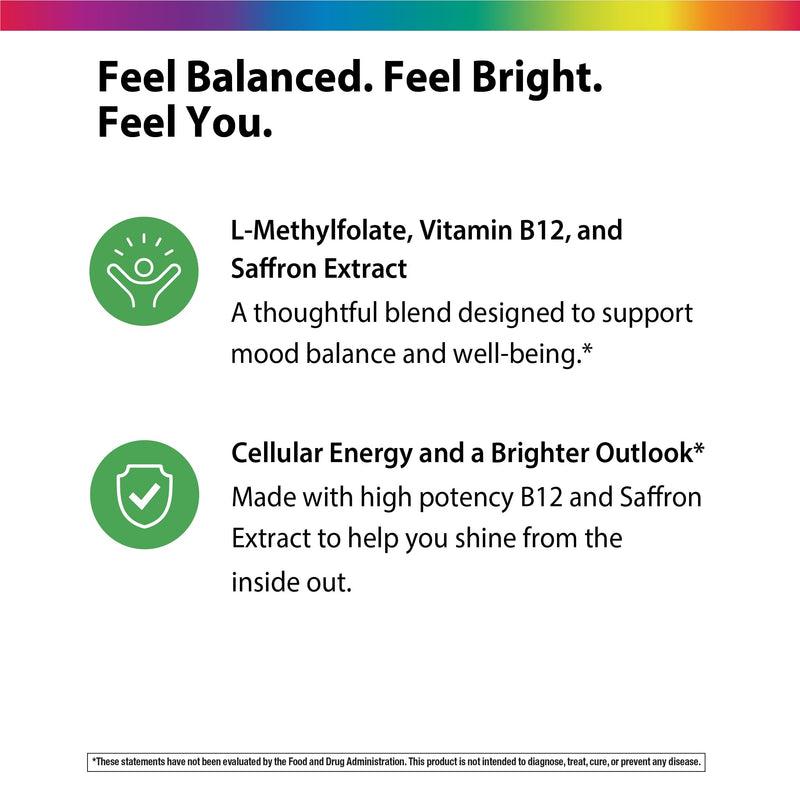 Rainbow Light L-Methylfolate 15 mg with Methyl B12 | 60 Capsules | Plus Saffron Extract | Helps Maintain a Positive Mood | Vegan, Non-GMO and Gluten Free Supplement