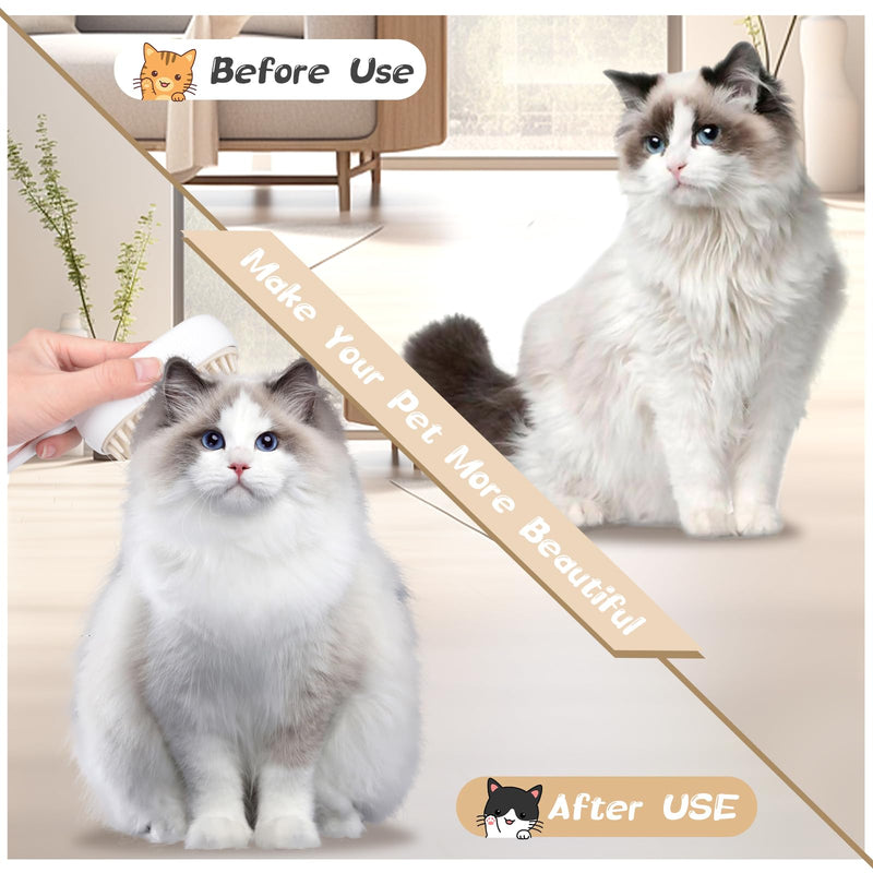 Cat brush with steam, dog brush short hair long hair, cat steamy brush, animal hair removal comb with water tank and spray, for massage, care and hair removal, white - BeesActive Australia