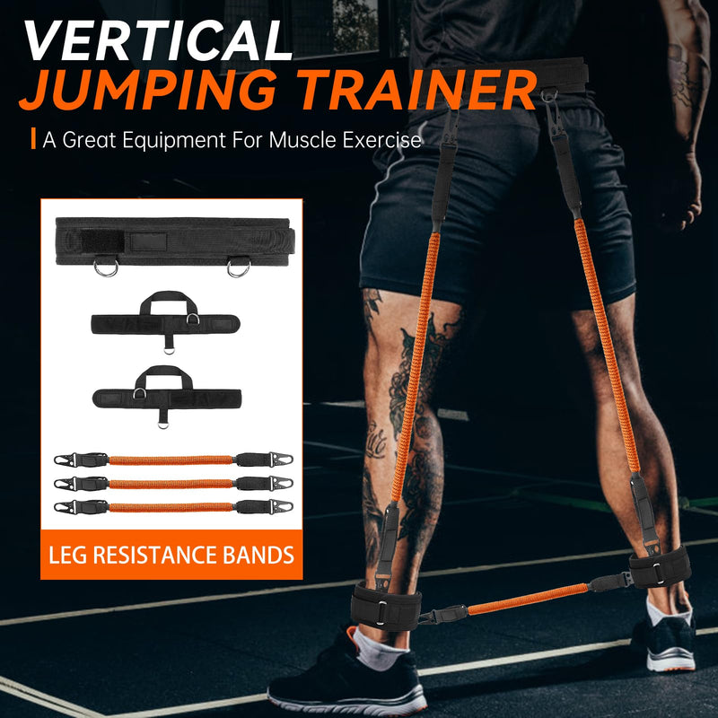 Vertical Jump Trainer Equipment Leg Bounce Trainer Device Speed and Agility Resistance Bands with Ankle Straps & Belt Leg Extension Machine for Boxing Basketball Football Tennis Fencing Training Orange Sets-150pounds