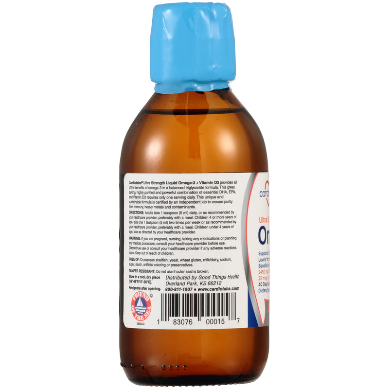 Ultra Strength Liquid Omega-3 + Vitamin D3, Fish Oil Supplements 4,500mg Omega-3 Marine Oil from Fish Oil and Calamarine, 2,130mg DHA and EPA, + 1,000 IU of Vitamin D3-6.8 fl oz