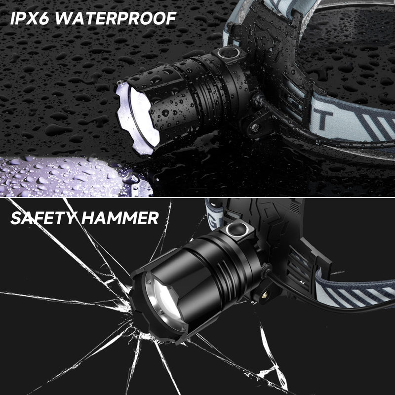 Headlamp Rechargeable, 99000 LM Super Bright LED Head Lamp with Motion Sensor & 3 Modes, 90° Adjustable Head Lights for Forehead, 20+Hrs Runtime & IPX6 Waterproof HeadLamps for Camping Running 1