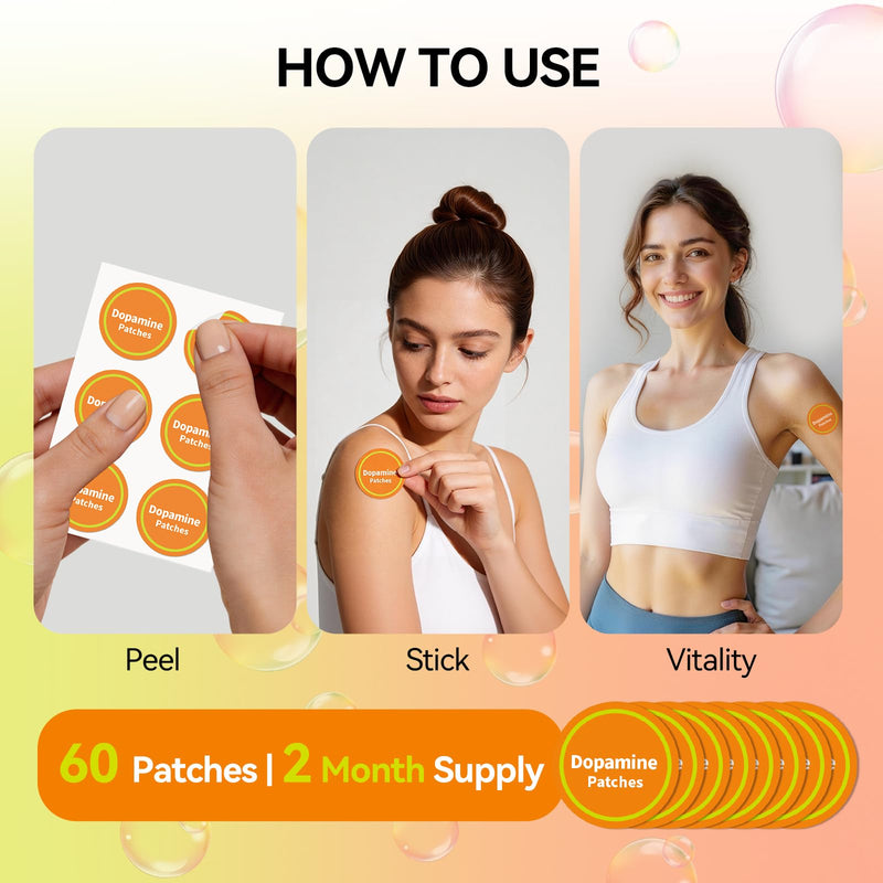 Dopamine Patches -10X Stronger Formula - 60 Patches – Mood Support, Calm & Focus - Stress Relief with Mucuna Pruriens & 5-HTP – Plant-Based, Vegan, Non-Transdermal, 2 Month Supply pack of 1
