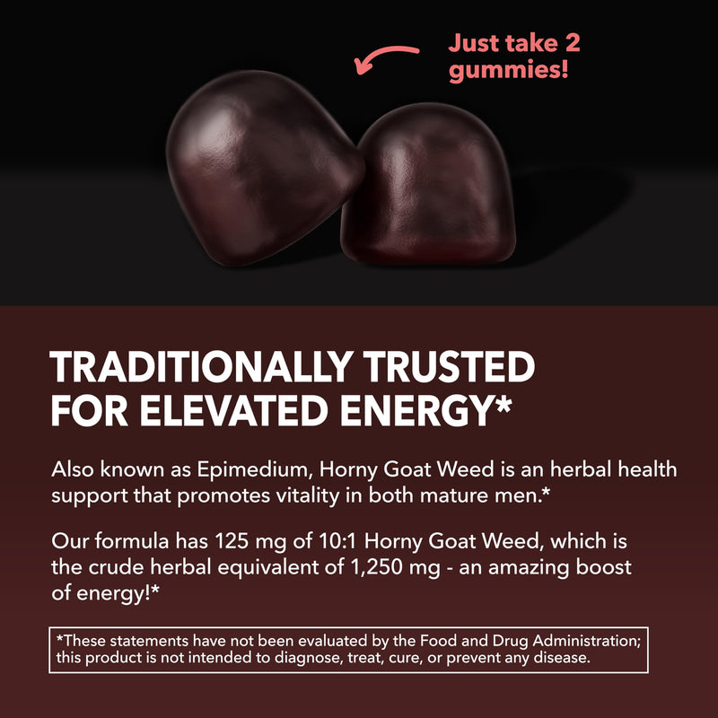 Horny Goat Weed Gummies with Vitamin B12, Raspberry Flavor, 30 Count | 30 Count, Vegetarian-Friendly, Non-GMO, Pectin-Based Gummies for Energy and Endurance Support, Raspberry Flavor, 15 Servings 30 Count (Pack of 1)