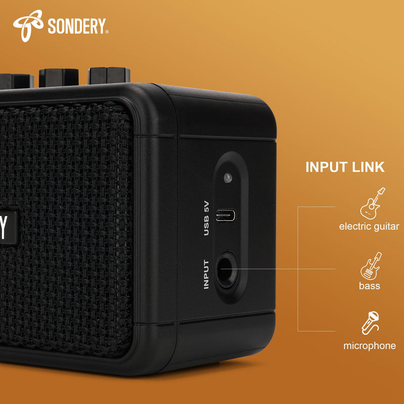 Sondery 5W Mini Amp for Electric Guitar Rechargeable with OD Clean Effects Black