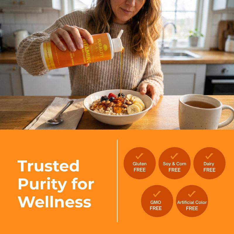 Purality Health Liposomal VitaminC 1000mg Liquid for Immune Support, 8 Floz | Micelle Enhanced Absorption Formula | Antioxidant Aid | Non-GMO, Gluten Free, Vegan | 15 Day Supply, USA Made Drops