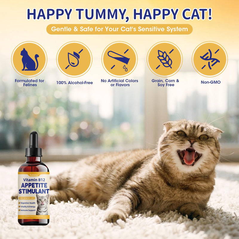 Cat Appetite Stimulant & Weight Gainer - Liquid B12 for Senior & Low Weight Felines - Supports Energy, Recovery, Digestion & Immune Health with L Lysine, Iron, Taurine - Cat Vitamins and Supplements