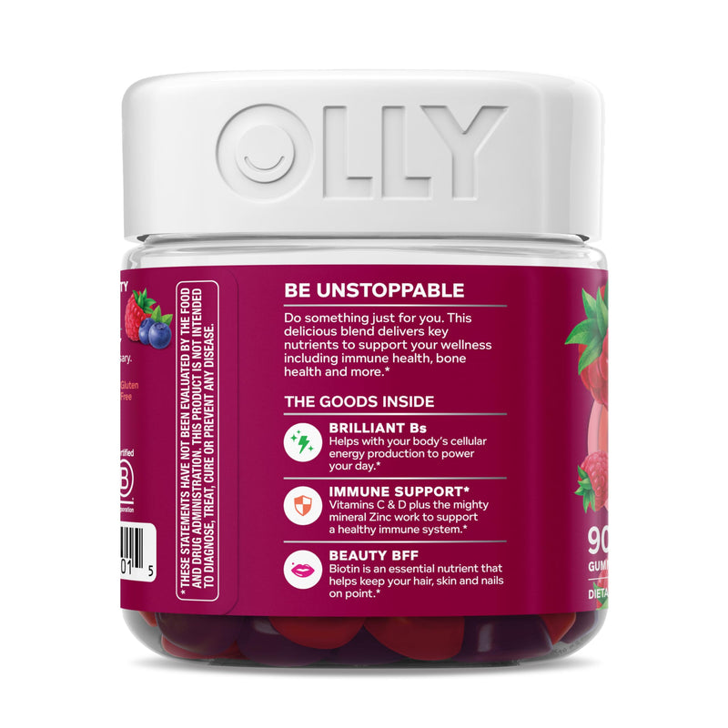 OLLY Women's Multivitamin, Supports Overall Wellness,* Biotin - 90 Count Berry 90 Count (Pack of 1)