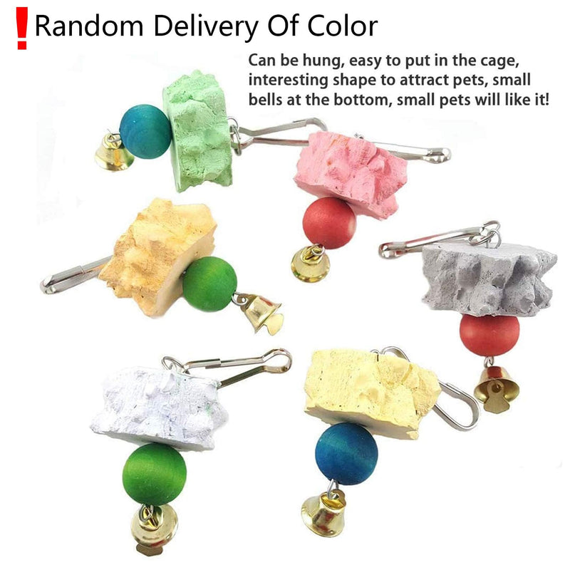 6PCS Bird Grinding Beak Calcium Stone with Bell Rat Mineral Lava Block Trimming Teeth Chewing Toys for Chinchilla Bunny Budgie Cockatiel Parakeet Parrot(Random Delivery of Color)