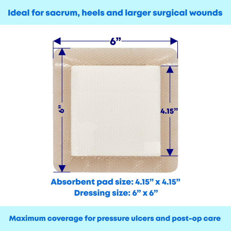 Areza Medical - Silicone Foam with Super-Absorbent Layer - Wound Dressing - Waterproof - with Silicone Adhesive Border - Sterile - 6" x 6" - 5 PCS per Box - BeesActive Australia