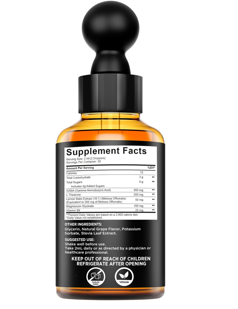 KEY ELEMENTS Liquid GABA with L Theanine Supplement | GABA 500mg and L-Theanine 200mg with Lemon Balm Extract and Magnesium with Vitamin B6