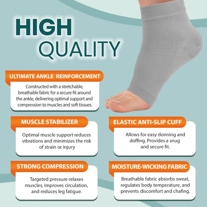 Compression Socks 20-30mmHg for Plantar Fasciitis, Achilles Tendonitis Relief - Ankle Compression Sleeve for Heel Spurs, Foot Swelling & Fatigue - Arch Support Brace for Everyday Use (1 Pair) Solid Gray Large - BeesActive Australia