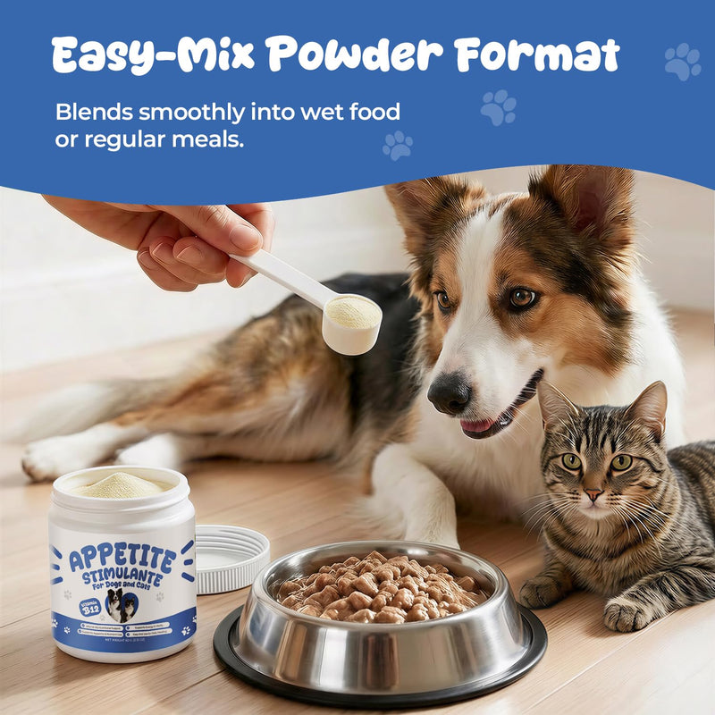 Appetite Stimulant Powder for Dogs & Cats, Vitamin B12 Supplement with Methylcobalamin, Supports Appetite, Energy & Daily Vitality, Dietary Supplement for Pets