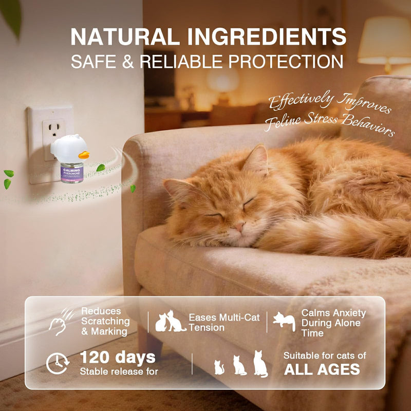 Tcllka Cat Calming Pheromone Diffuser Effectively Relieve Anxiety Stress Cat Calming Diffuser Comfort for Cats Refill Reduce Fighting Spraying and Scratching Calm Relaxing 48ml/Bottle Fits All Cats Purple