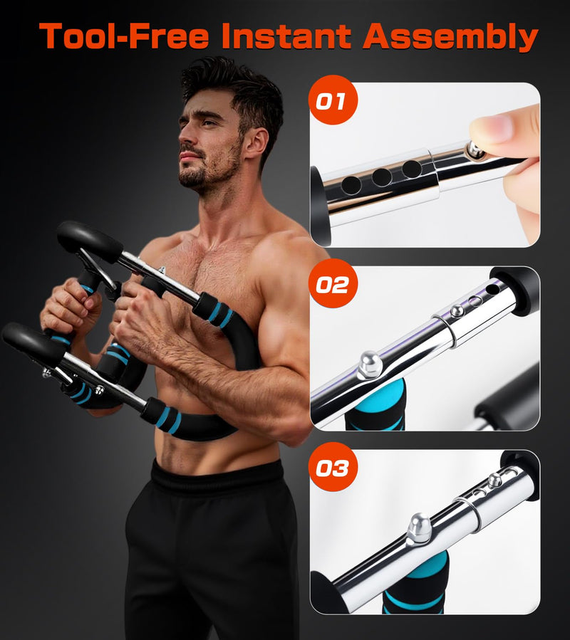 Twister Arm Trainer, 40-120lb Adjustable Resistance Forearm Power Exercise Bar, Chest Workout Equipment, Portable Detachable Chest Exerciser for Men&Women Blue